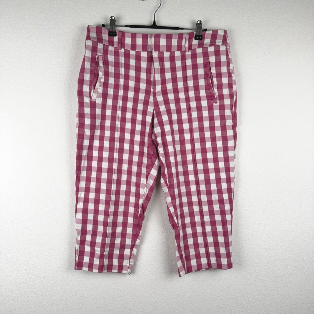Time and Tru Cropped Pants Womens 12 Pink Gingham Excellent Preppy Casual